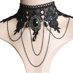 NWT Rare Goth Victorian Large Black Lace Choker Necklace